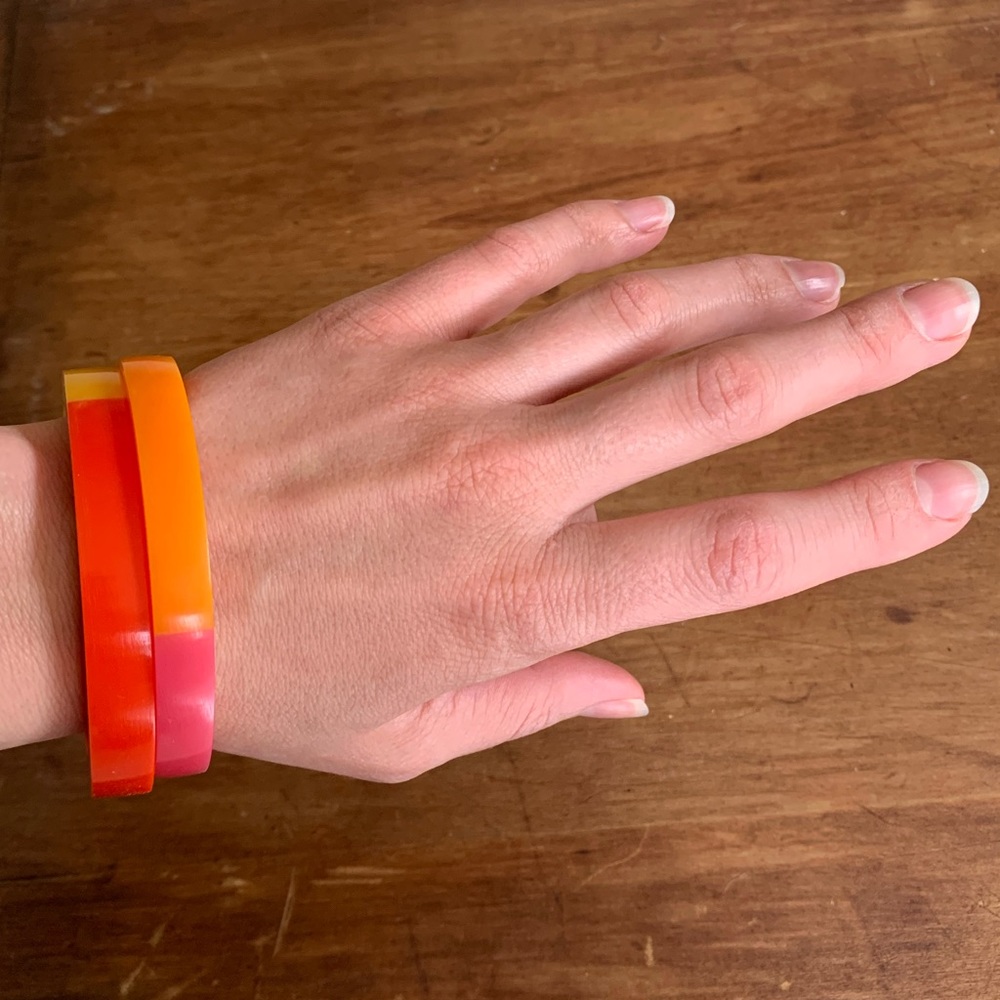 Vintage 1960s Mod Plastic Bracelets Pink Orange